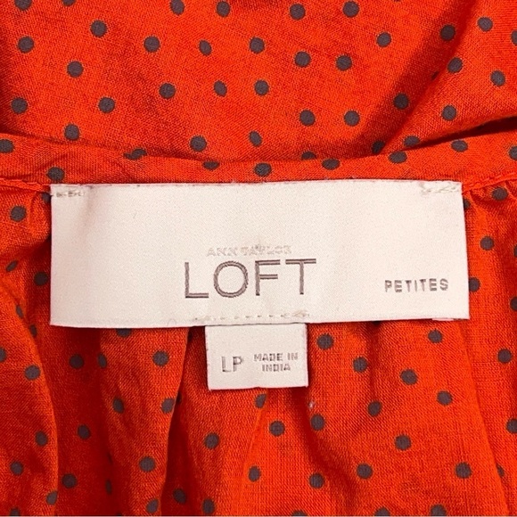 Petite Large Ann Taylor Loft Red Orange Blue Dot Print Blouse Peasant Top - Picture 10 of 12